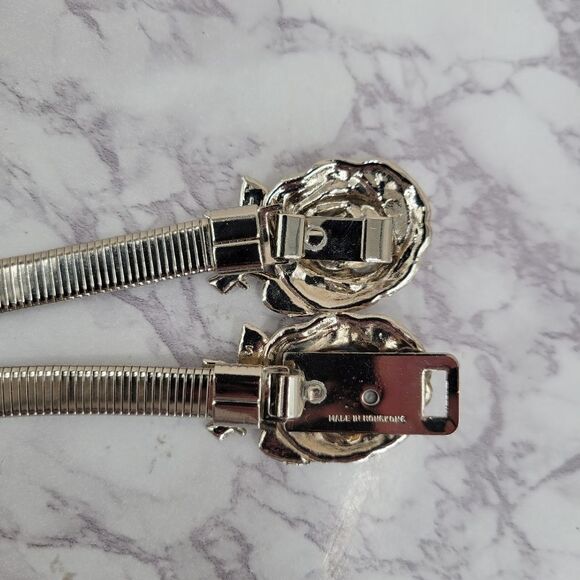 Vintage 80s Silver Toned Slinky Stretch Women\'s Belt with Rose Buckles Sleek main image 6